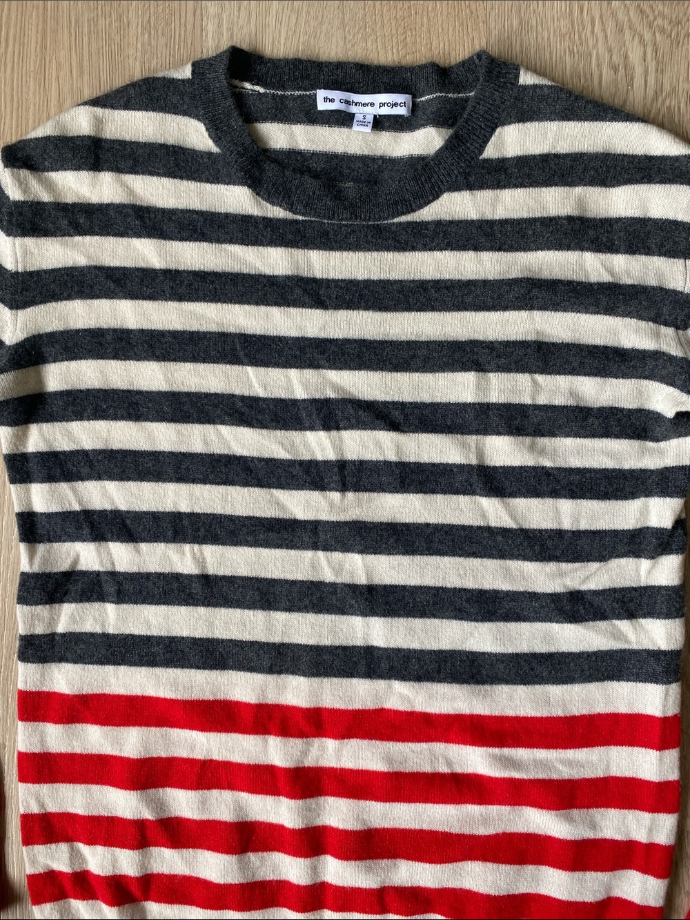 The Cashmere Project 100% Cashmere Striped Crewneck Sweater Red Grey S - Picture 4 of 10